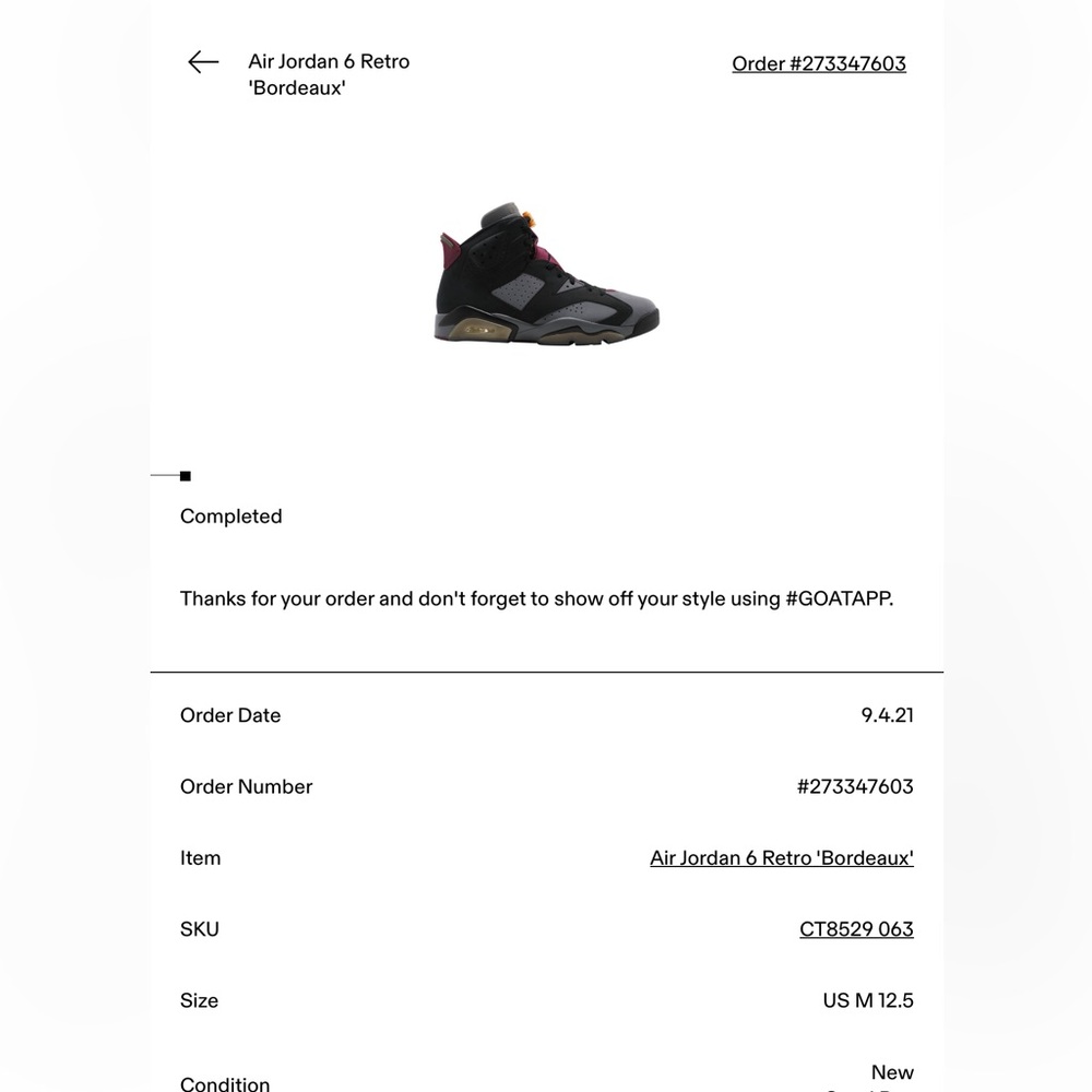Air Jordan 6 Retro 'Bordeaux' size US 8.5 (EUR size 42) - Picture 8 of 8
